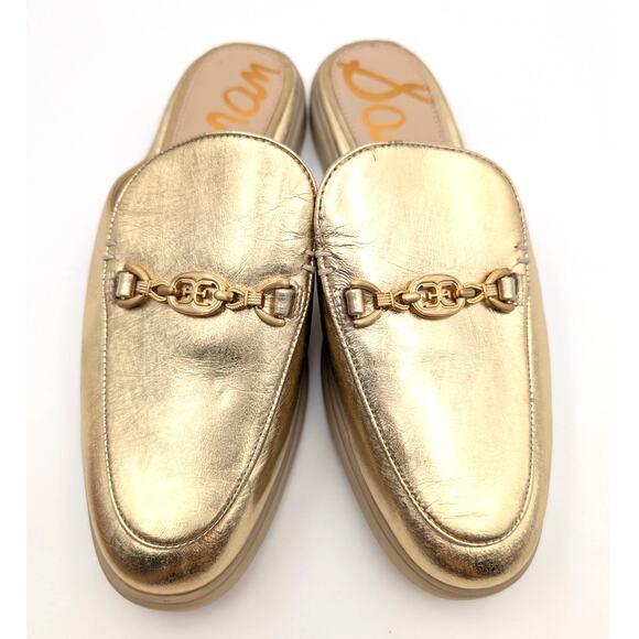 Sam Edelman Kira Slip On Mule Women's Logo Leather Gold Size US7M EU38 - Picture 2 of 11
